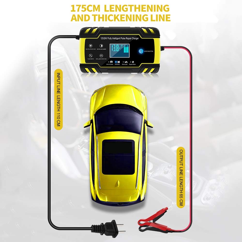 Caricabatterie Auto,Carica Batterie per Auto Completamente automatico batteria Car Charger 12V 8A 24V 4A intelligente di ricarica rapida for AGM GEL WET caricabatteria display(4)