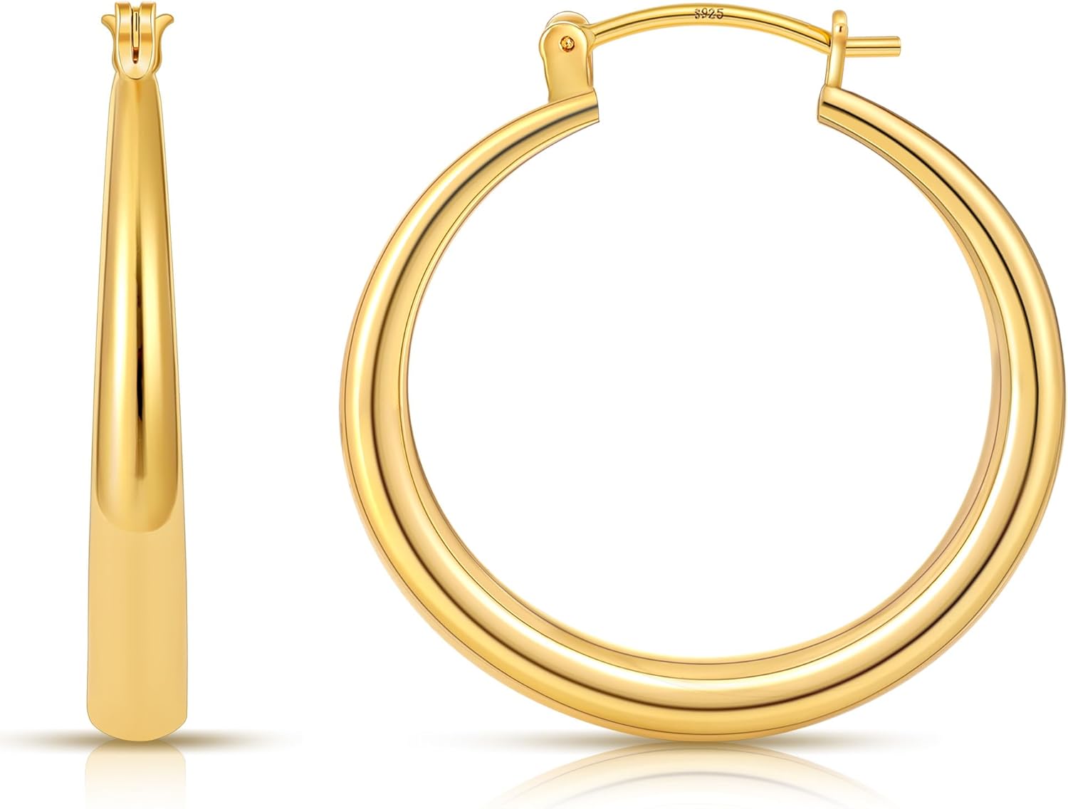 Gacimy 14K Gold Plated Hoop Earrings for Women 14K Real Gold Plated, Chunky 14K Gold Plated Hoops with 925 Sterling Silver Post Thick Lightweight Hoops