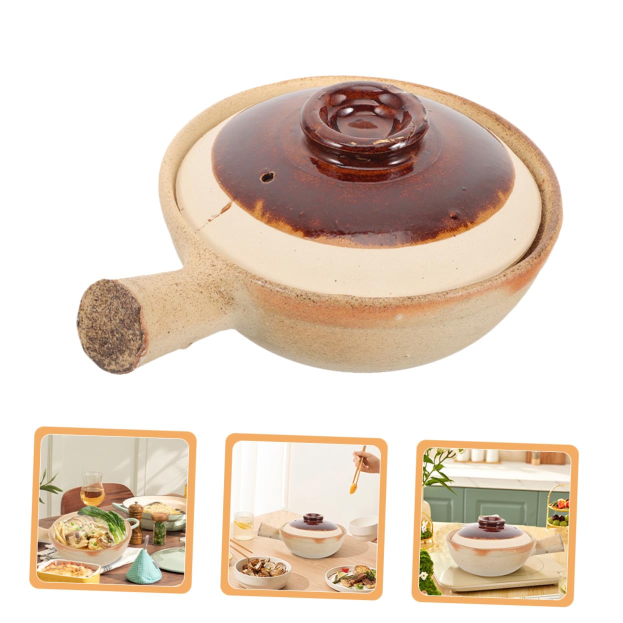Keramik Schmortopf mit Einseitigem Griff Hitzebeständiger Traditioneller Steintopf für Outdoor Camping und Zuhause Vielseitiger Küchenhelfer für Suppe und Schmorgerichte