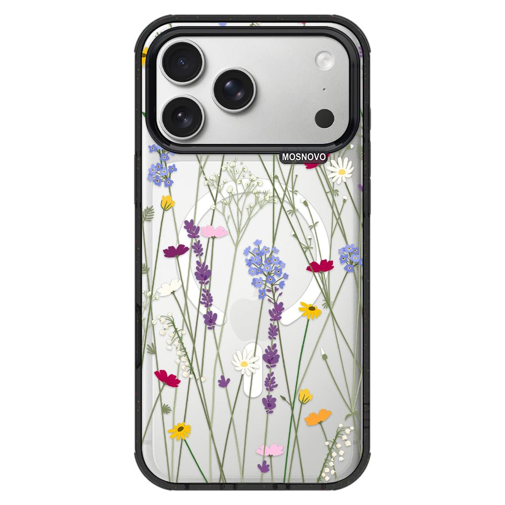 Coque iPhone 17 Pro Max MagSafe transparent noir antichoc floral - 8