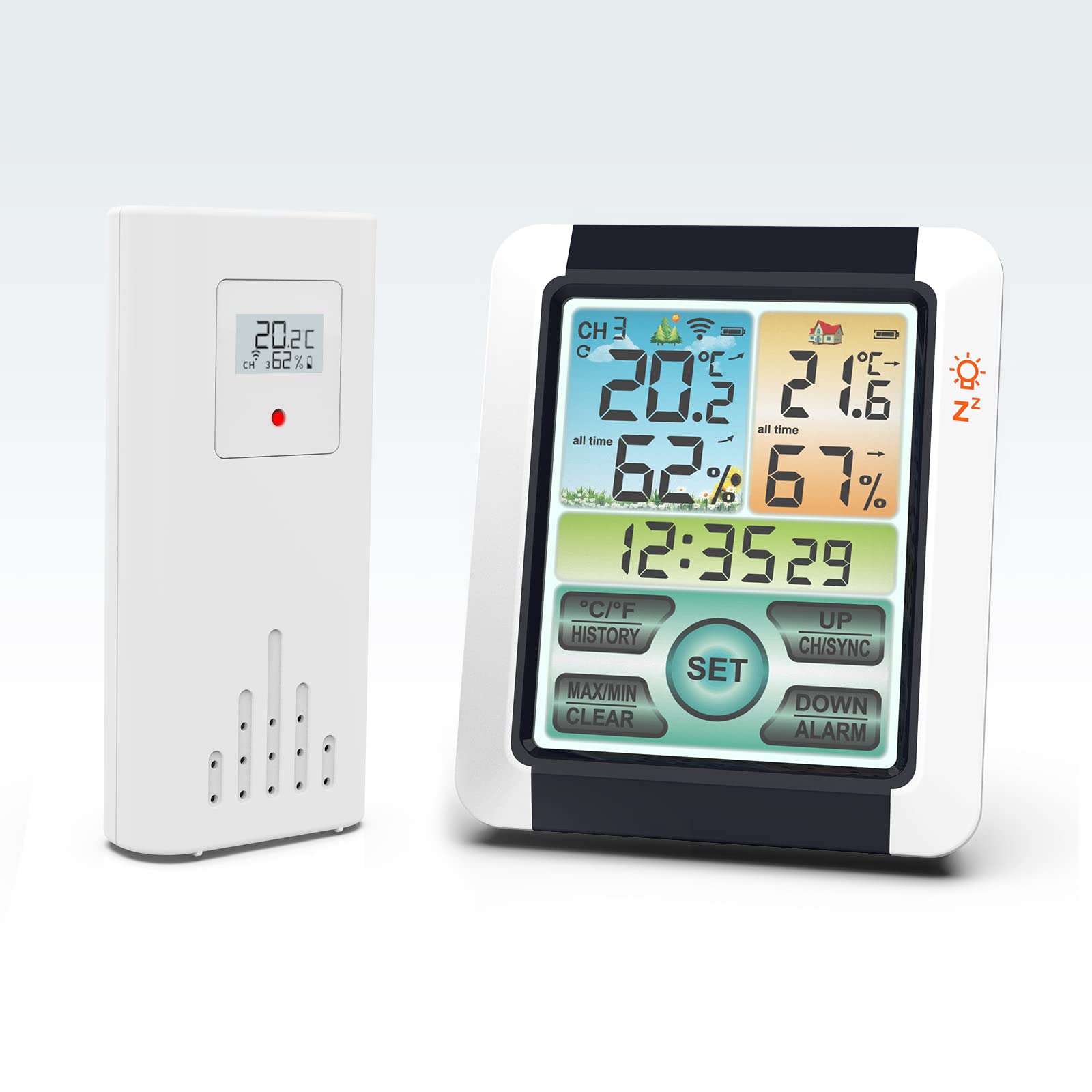 Stazione Meteorologica Wireless con Sensori Esterni, Stazione Meteo Meterologica Digitale,Termometro Digitale Igrometro per Interni Esterni, LCD Touchscreen Colorato