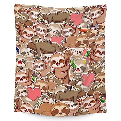 Mercuryelf Sloth Throw Blanket - Soft, Fuzzy & Warm - 50x60 Inches Flannel Blankets for Living Room, Sofa - Brown Novelty Throws Gift for Teens
