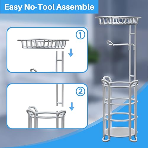 Miniatura 5 de Soporte de papel higiénico con estante para teléfono, almacenamiento de rollo de pañuelos independiente y estante dispensador para 4 megapollos,