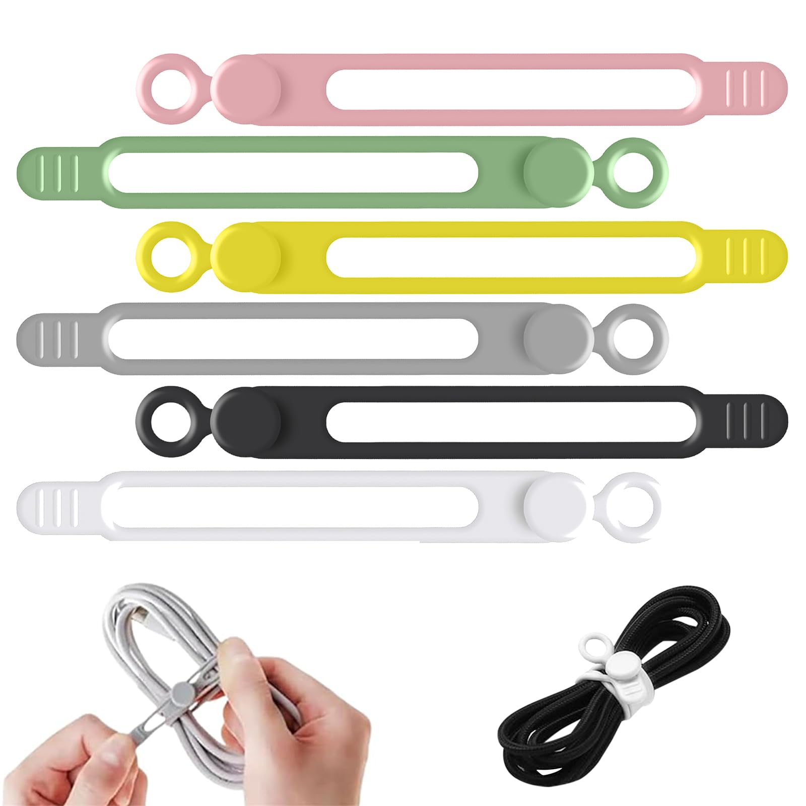 Data Cable Organizer Elastic Reusable Silicone Cable Straps Cord Organizer for Bundling and Fastening Earphone Phone Charger 6