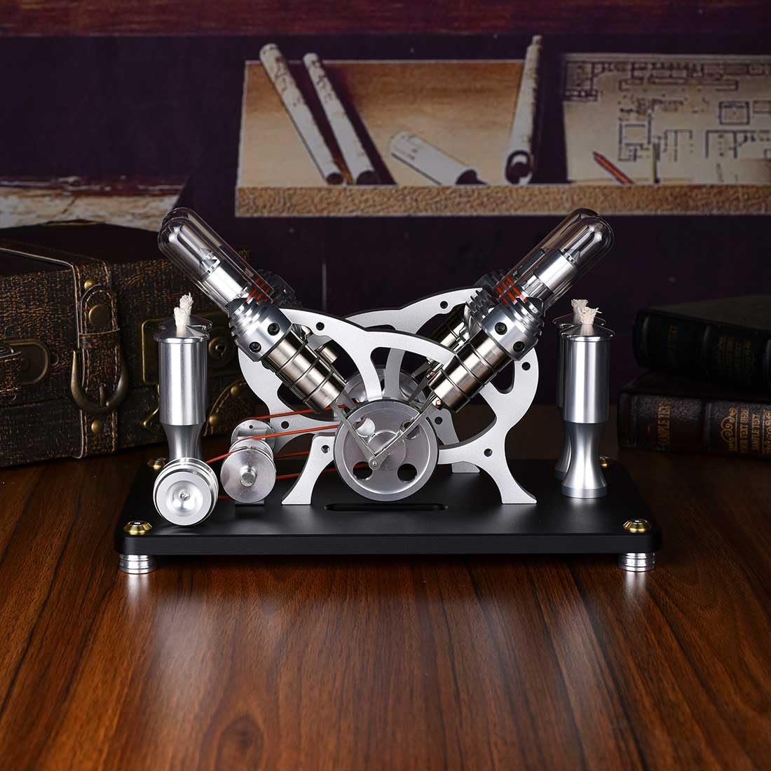 Motor Stirling Engine, metal de arranque V4 4 cilindros Stirling Motor Modelo, Motor de combustión externa Stirling Motor Kit de construcción de juguete educativo