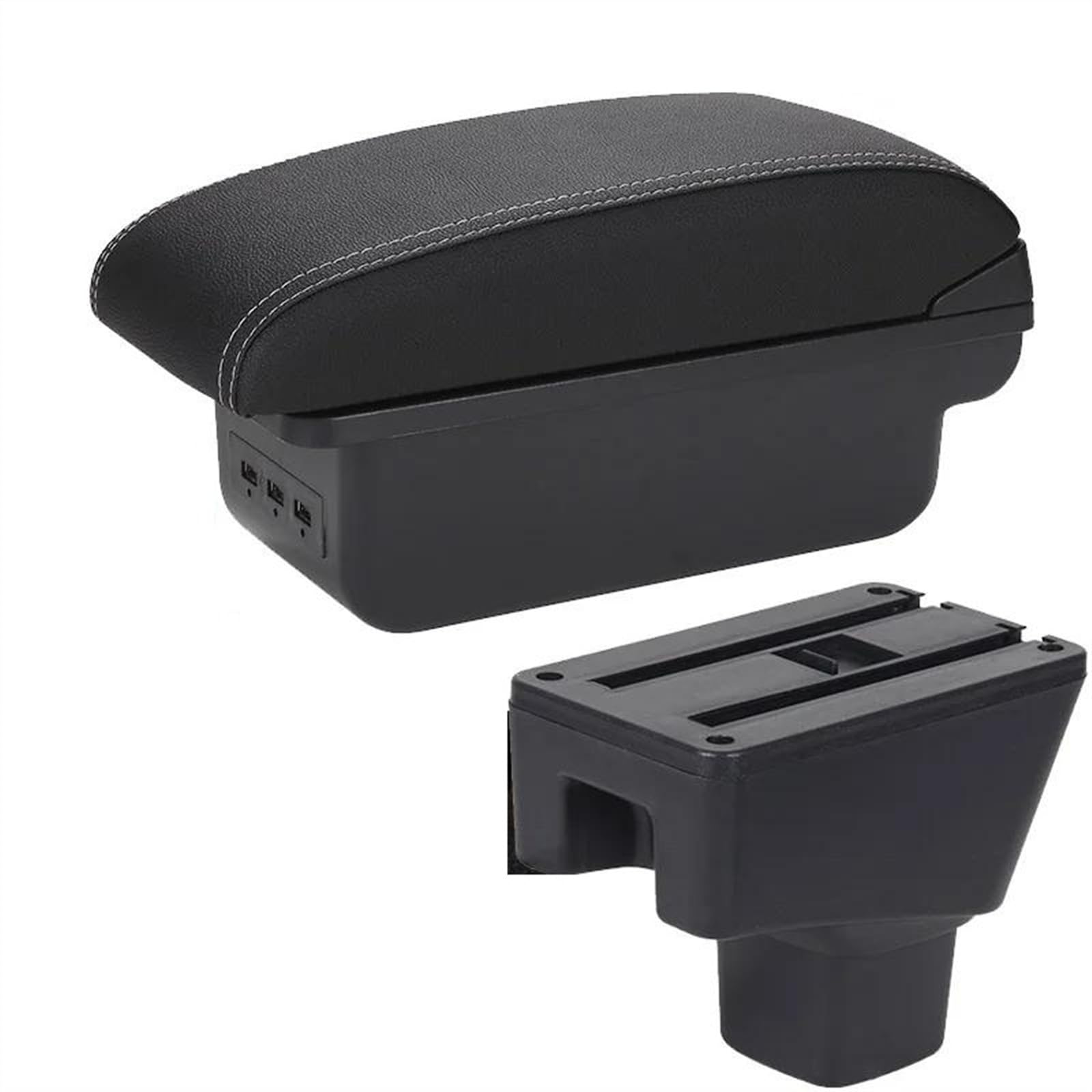 NOHEEU Car Armrest Box Interior Parts Retrofit Storage Accessories Details For SUZUKI SX4(B3 Black white 3USB)