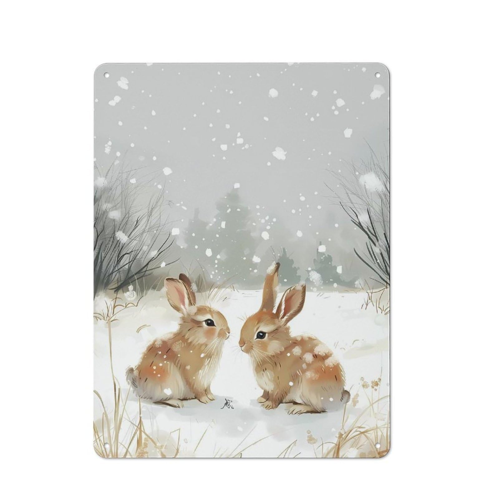 Junmoney Winter Bunnies In The Snow 40X30cm Rustic Metal Sign With For Hobby Room Or Studio, Metal Sign Decor For Hobby Rooms And Studios