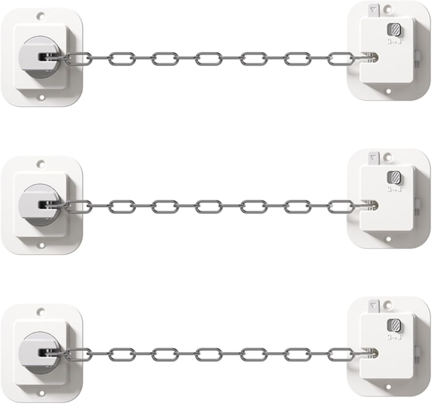 Door Lock with Adjustable Strap,Stainless Steel Security Refrigerator Locks Cabinet Lock Without Drilling Fridge Locks Self Adhesive Latch for French Doors Drawers Freezers Windows 3PCS