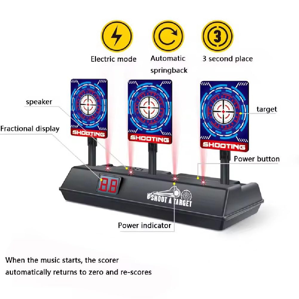 Electric Auto-Reset Shooting Target Game, Automatische Elektrische Zielscheibe Spielzeug, Zielscheibe mit Spielzeug Pistole & 10 Schaumstoffdarts, Geschenke für Junge Mädchen ab 6 7 8 9 10+ Jahre