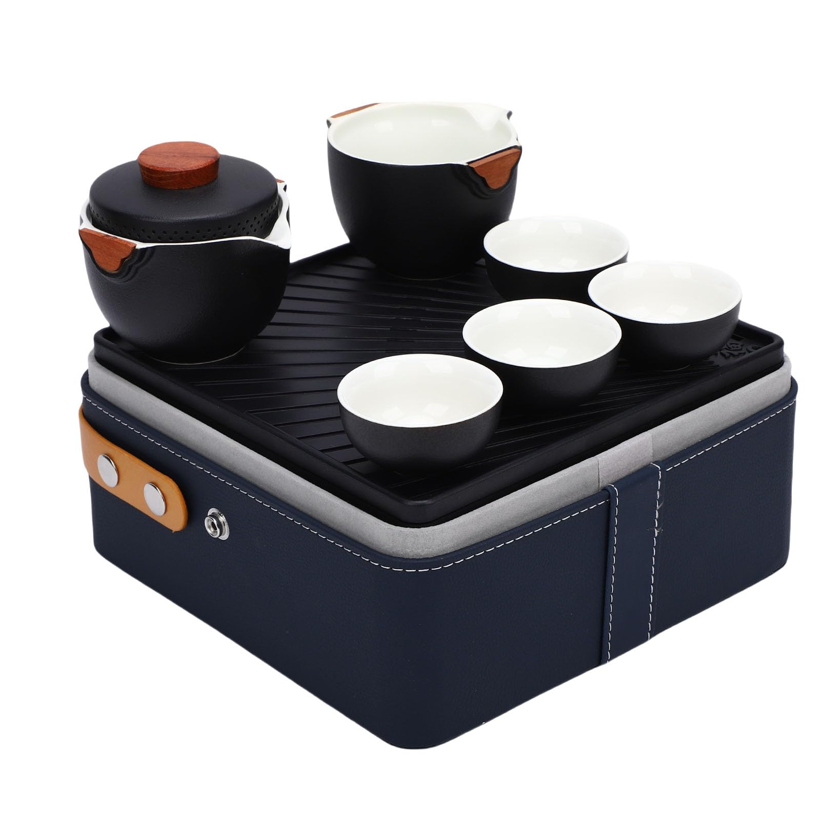 Zestaw do Herbaty Gongfu, Przenośny Podróżny Ceramiczny Zestaw do Herbaty Kompaktowa, Bezpieczna Konstrukcja z Dzbankiem na herbatę Filiżanki na herbatę Niebieska Torba Piknik Biurowy W Domu