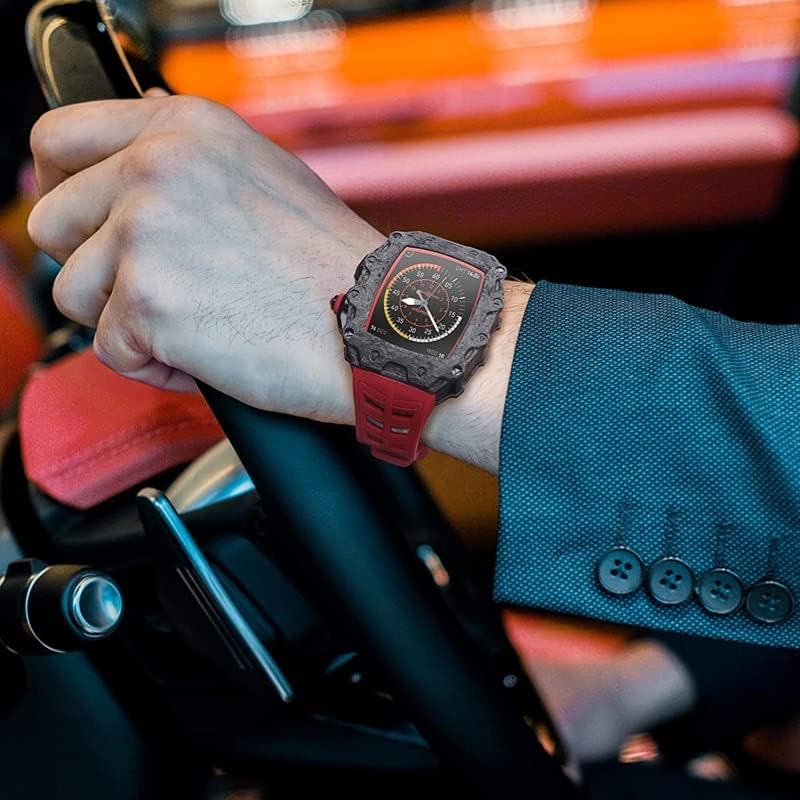 kavju carbon fiber modification kit strap for apple watch band 45mm 44mm rubber bracelet wristband for iwatch 8 7 se 6 5 4 mod kit belt