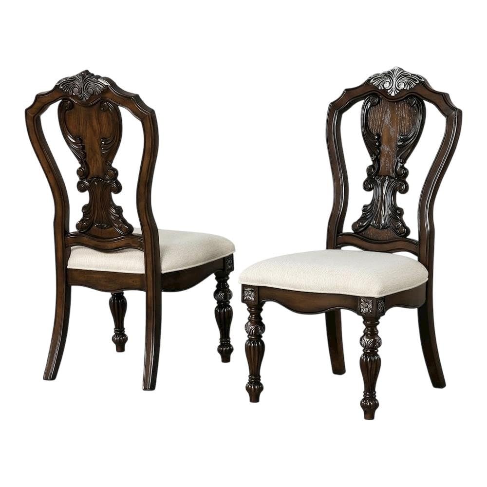 Dark Brown Upholstered Dining Side Chair Set of by Starlight Canyon Home – Solid Rubberwood, Oak Veneer, Engineered Wood, Fabric, Brown, Pack of 2