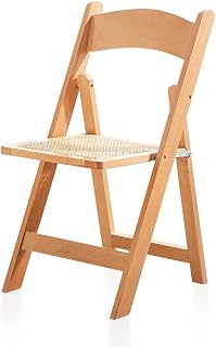 KAIHAOWIN Wooden Folding Chair Nature Beech Frame with Arts and Craft Hollow Rattan Foldable Seat-No Assembly Required Space-Saving Lightweight Chair for Dining Living Room Backyard Camping