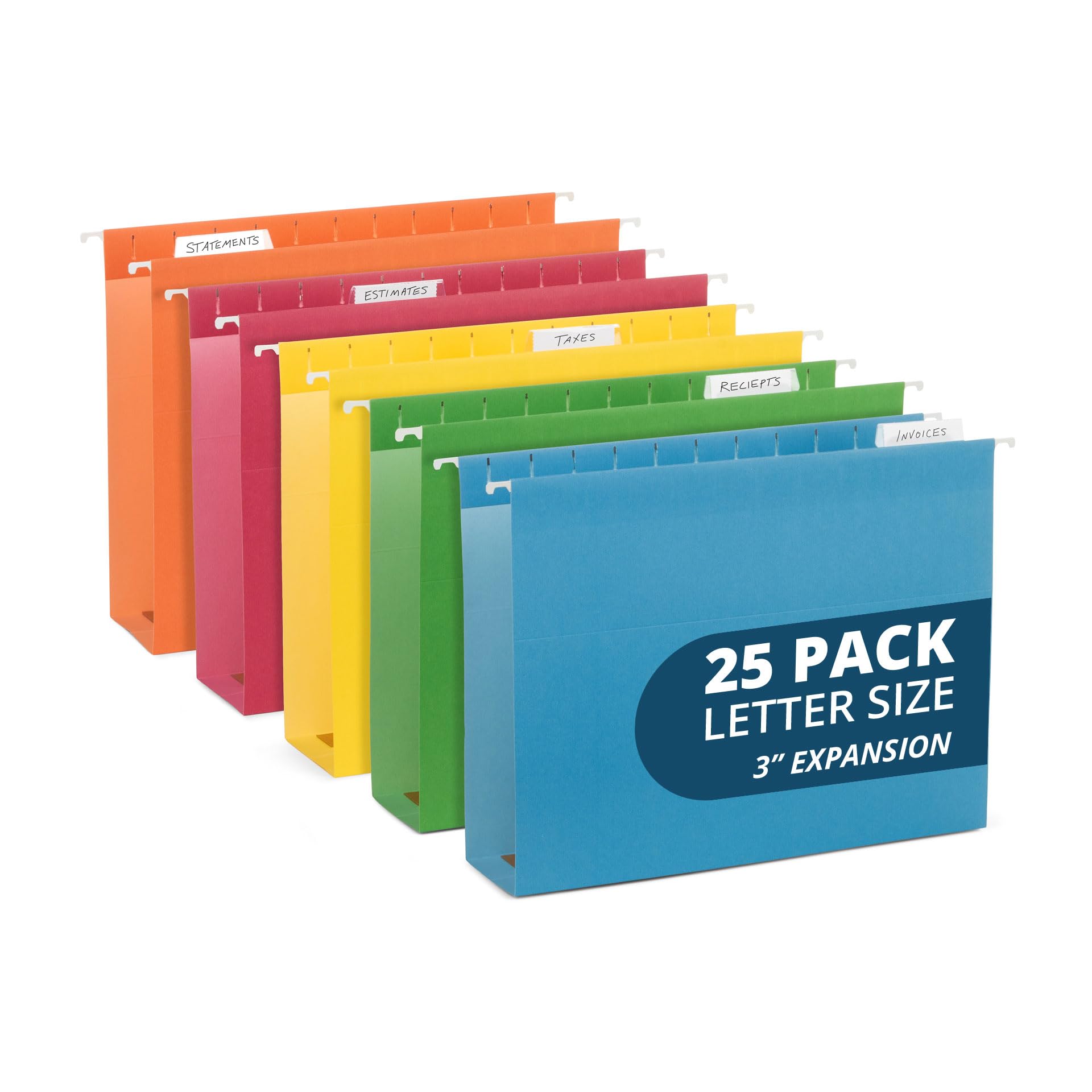 Blue Summit Supplies 25-Pack Letter Size Expandable Hanging File Folders - Assorted Colors, 11PT Paper