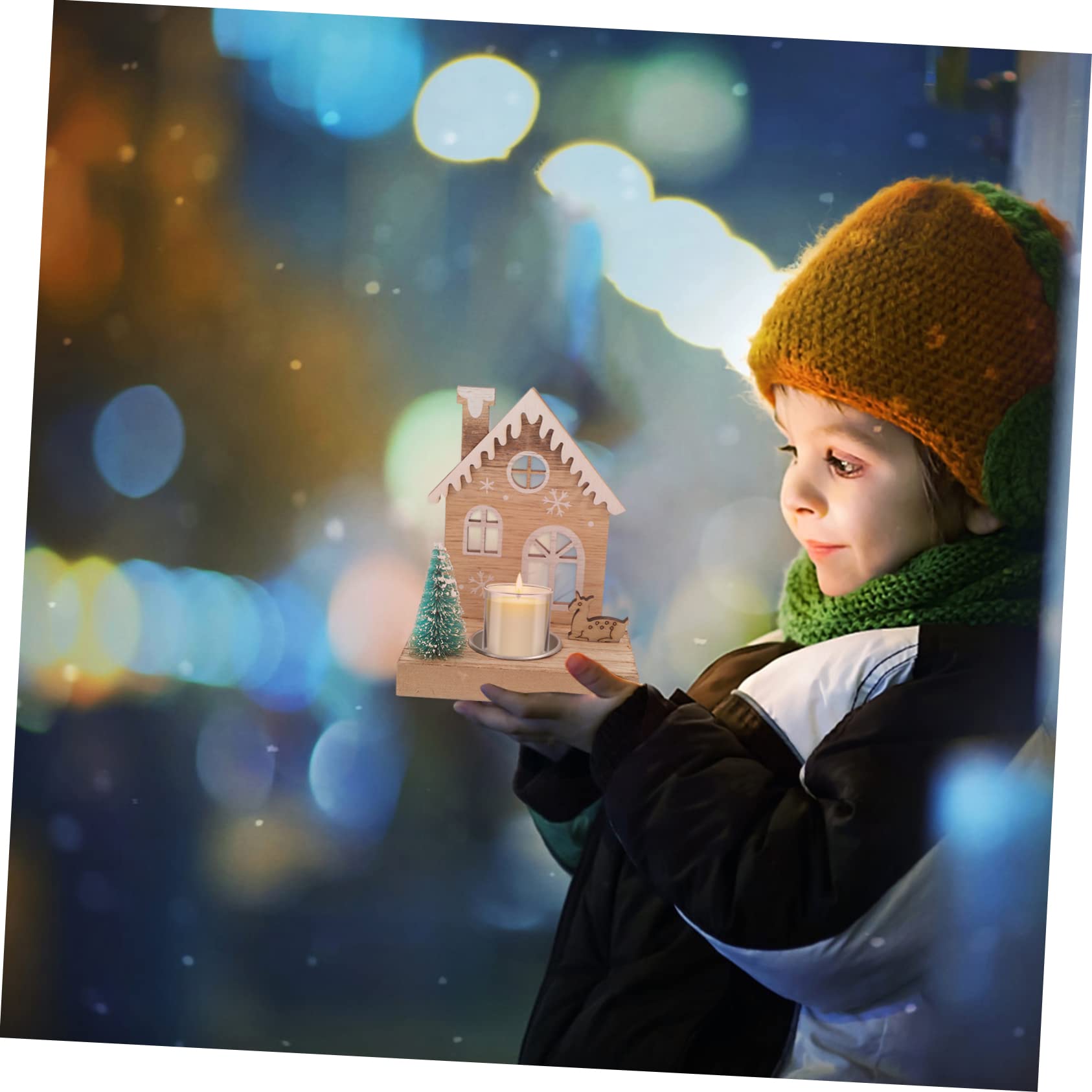 PRETYZOOM Wooden Christmas Tea Light Holder Deer Candlestick Ornaments for Christmas Party Decorations