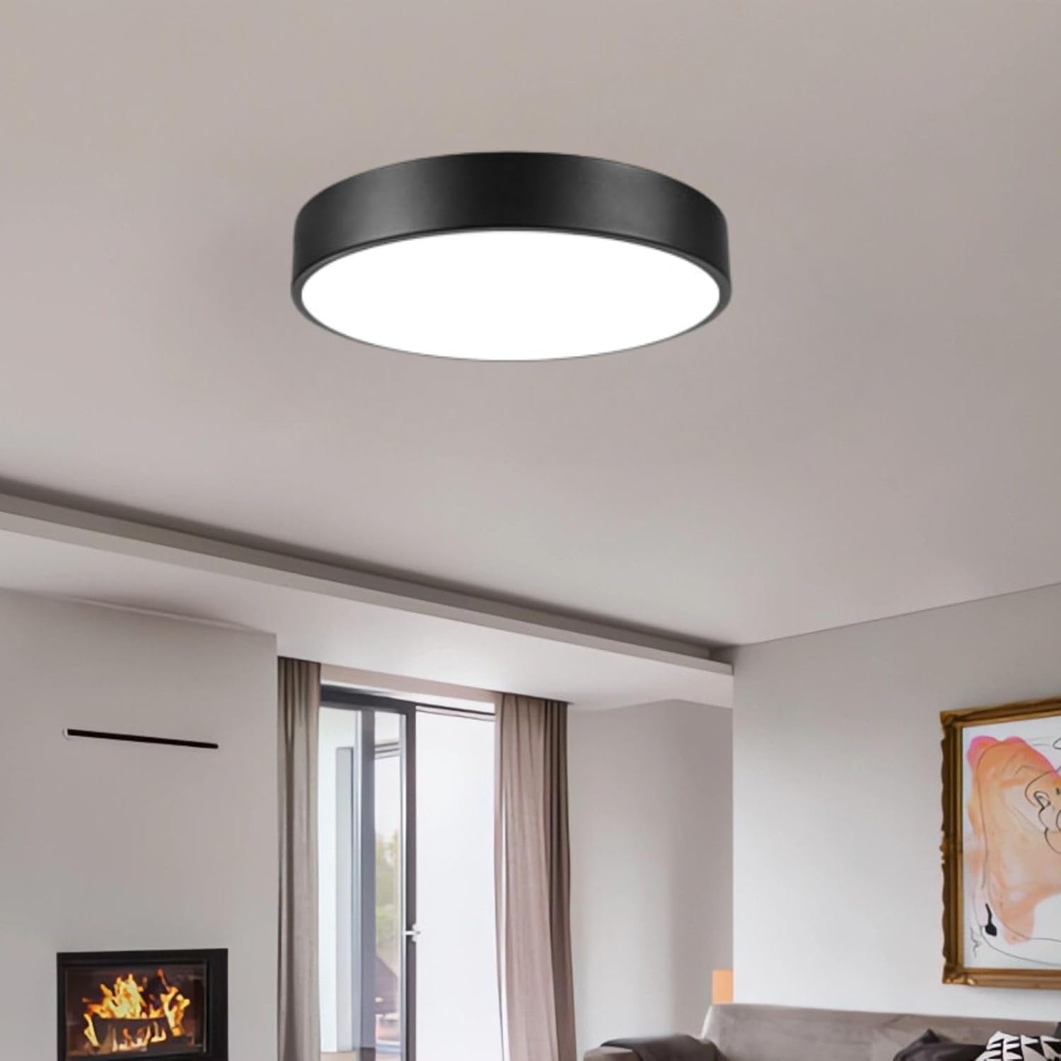 Matte Black Flush Mount Ceiling Light, 3000-5000K 13inch Modern Bedroom Lighting Fixtures Ceiling Mount, Dimmable Overhead Led Light Fixture for Hallway Bathroom Stairwell, ETL Listed