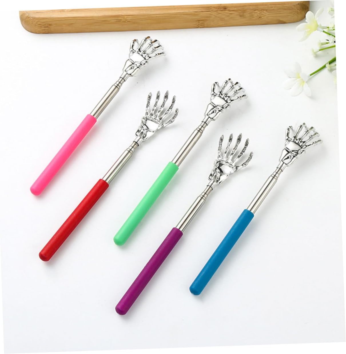 5Pcs Telescoping Back Scratchers Extendable Stainless Steel Itch Relief Tools for Adults Comfortable Handheld Scratching Claws in Purple Blue Red Pink Green