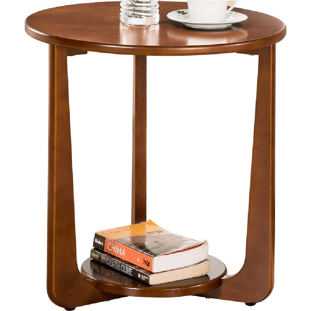 Axdwfd Folding Table Round Side Table, Wooden Snack Table Double Storage Table Home Tea Table Coffee Table (Color : Brown)