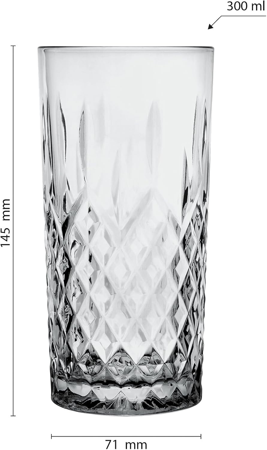 Glasmark Krosno Water Glasses Drinking Glasses Set Long Drink Cocktail Gin Water Long Drink Glasses Cocktail Glasses Drinking Glass Water Glass Dishwasher Safe Grey with Crystal Effect 4 x 300 ml