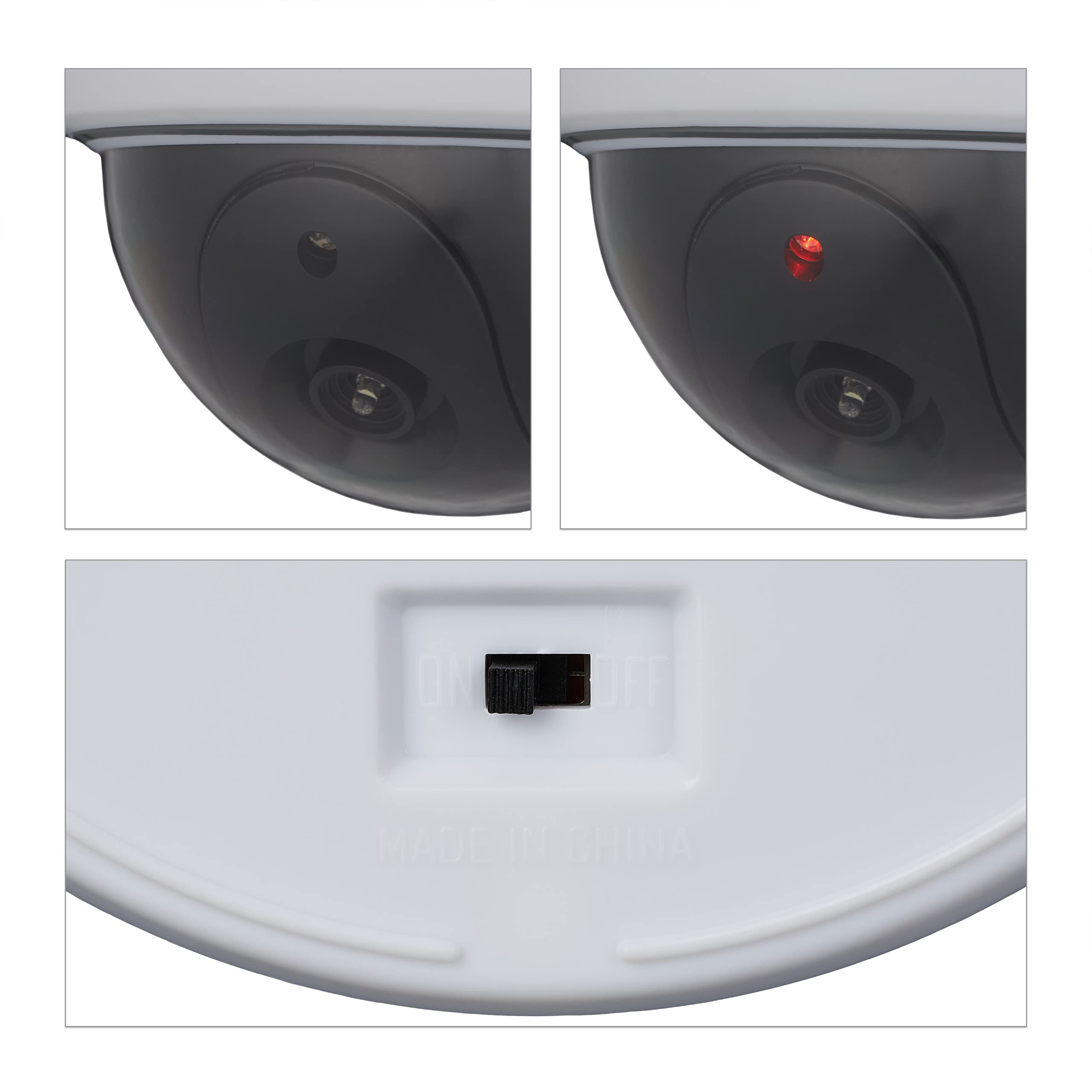 Relaxdays Caméra factice en dôme, Lot de 10, lumière LED Clignotante, intérieur & extérieur, Dissuader intrus, Surveillance, Blanc