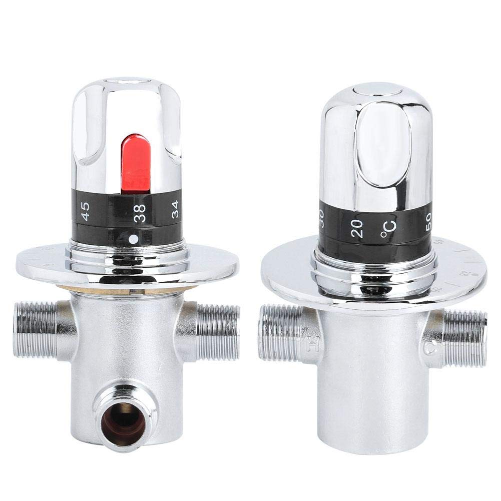 Valvola termostatica 1 pz, ottone massiccio filettatura G1 / 2 valvola rubinetto di controllo temperatura miscelazione acqua calda/fredda, 38 pulsante di protezione di sicurezza, per scaldabagno