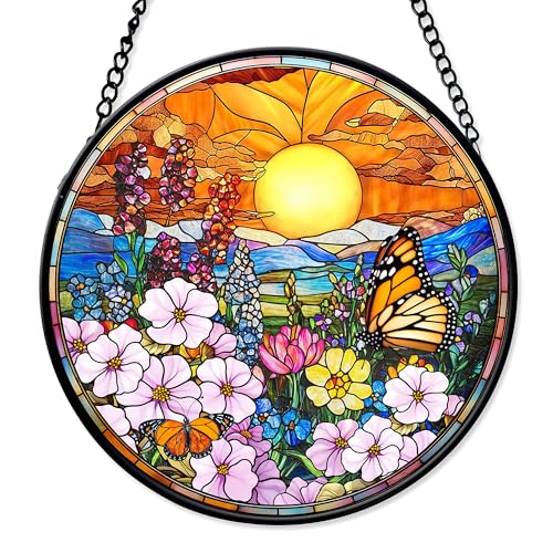 FIVITY Stained Glass Window Hanging Wildflowers