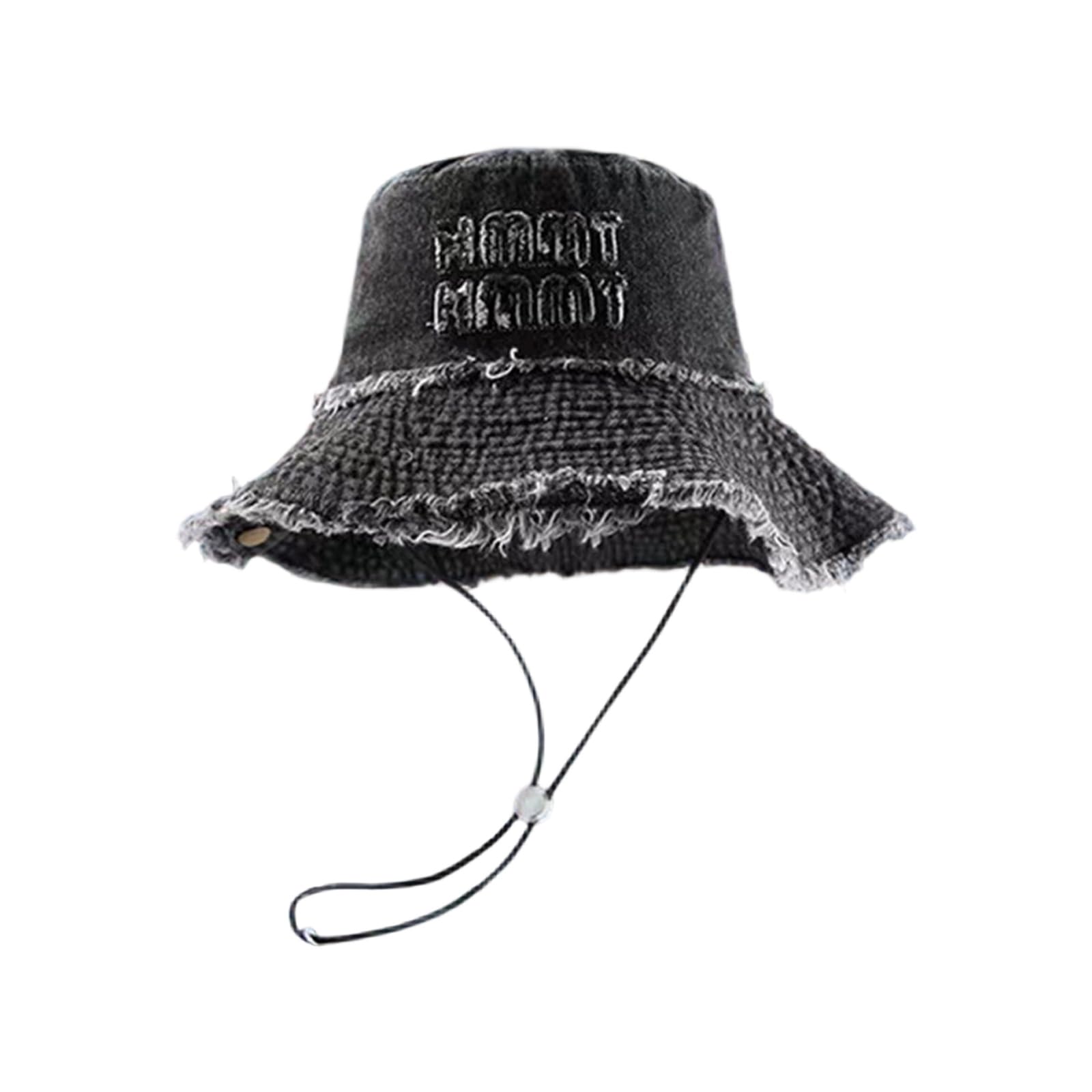 Retros Styles - Sombrero de pescador de mezclilla desgastada con borde ancho con cordón para senderismo, pesca y trajes casuales, accesorios de festival de moda