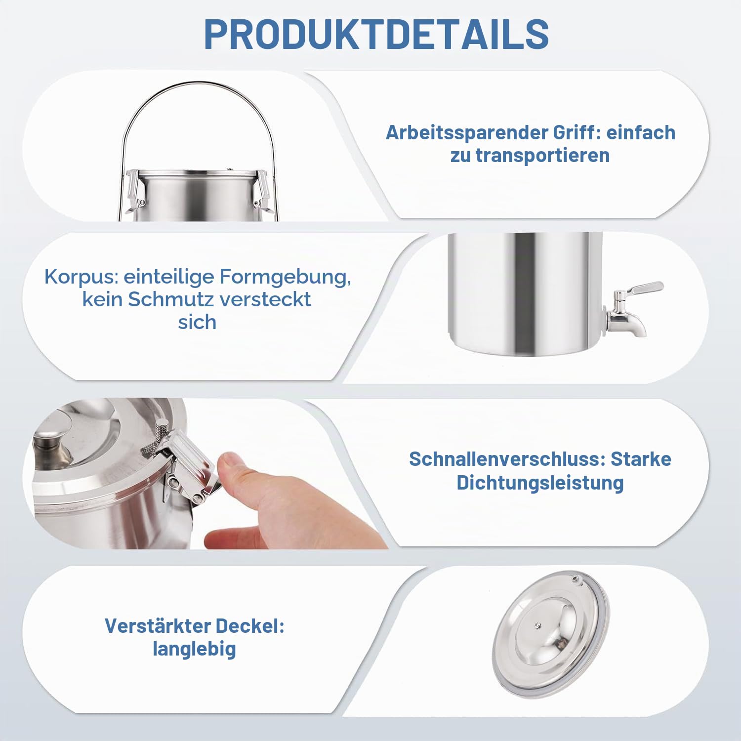 YUCHENGTECH 304 Milchkanne Edelstahl 5L mit Wasserhahn Und Versiegelter