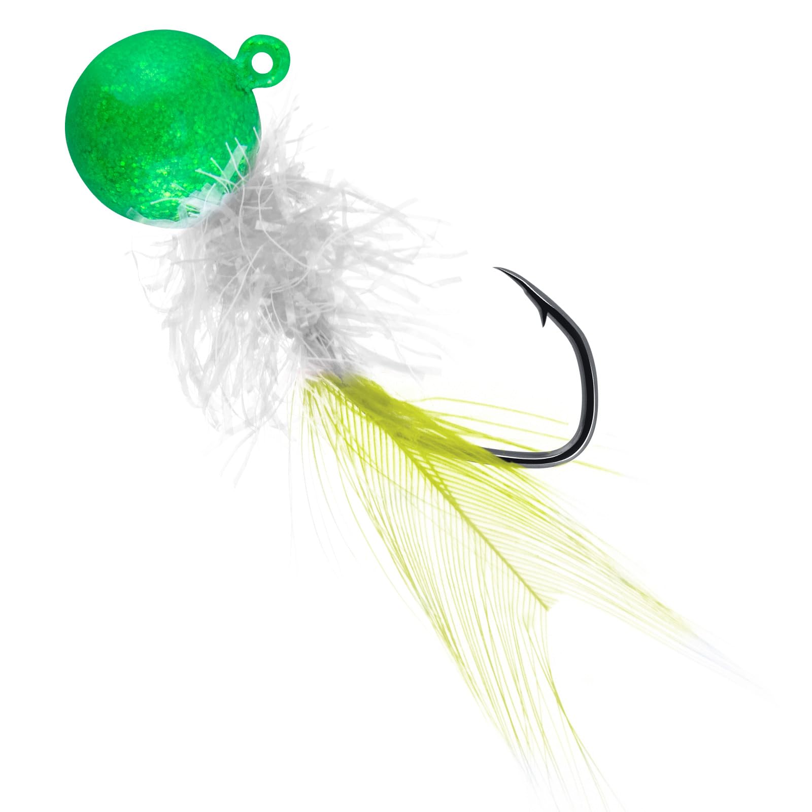 Dr.Fish 10 Pack Crappie Jigs Marabou Fishing Jig Heads Round Ball Hooks with Feather Hair for Bass Trout Panfish Bluegill Fishing Lures Freshwater