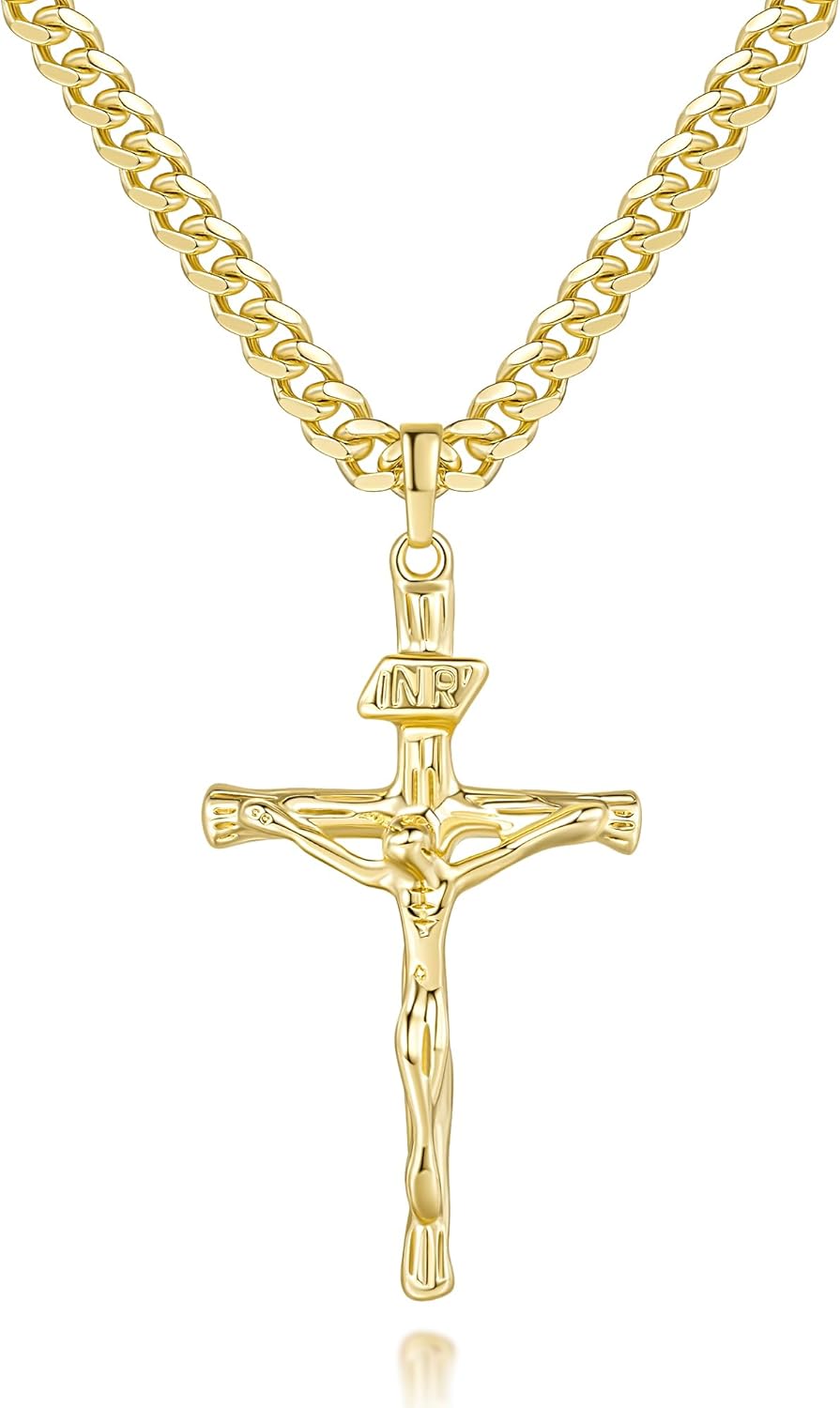 varger Cross Necklace Gold Cross Necklace for Men Crucifix Necklaces Men Future-Proof Cuban Chain Gold Crosses Chain Pendant for Mens 20/22/24 Inch