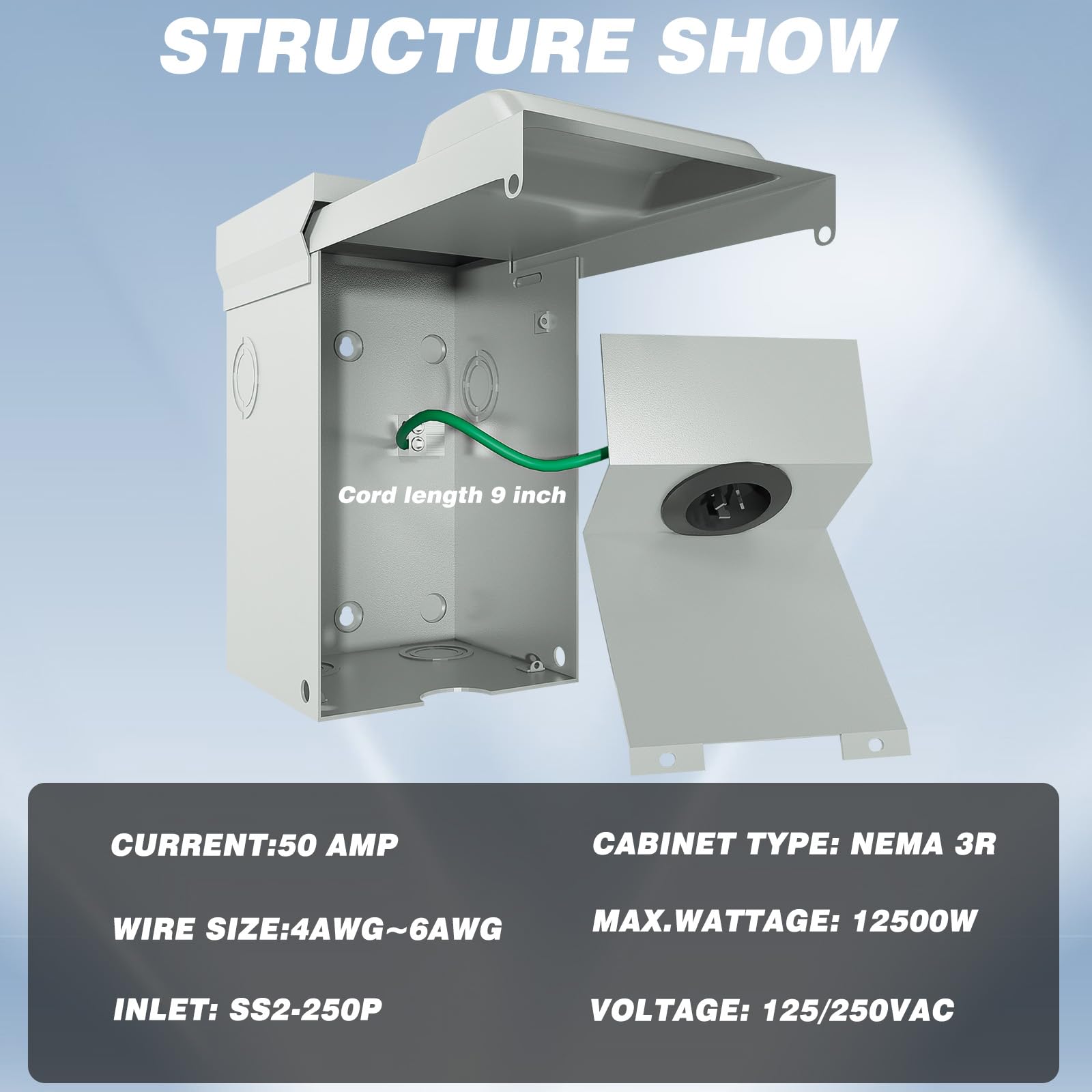 Square Power Inlet NEMA SS2-50P Inlet Box 50 Amp Generator Inlet Box With Pre-Drilling ...