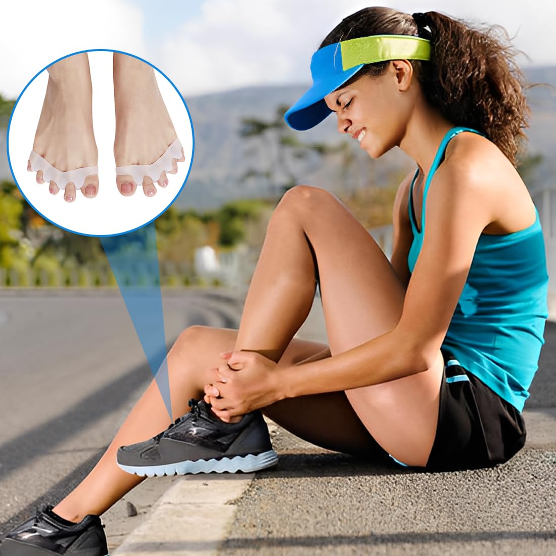 6 Separatori per Dita dei Piedi e 1 Fascia Correttiva, Silicone per Alluce Valgo, Sollievo dal Dolore, Adatto per Uomo e Donna