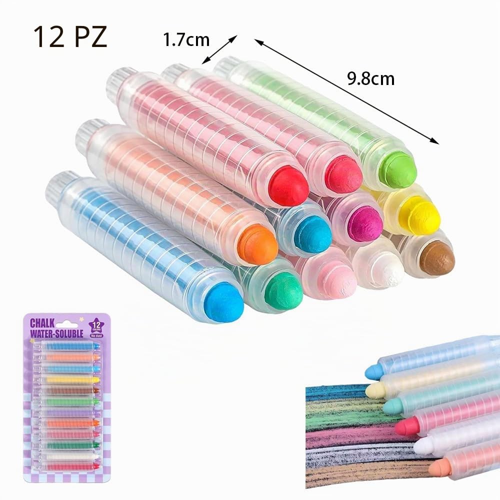 12 Pezzi Gesso Senza Polvere per Bambini Gessetti Lavabile Non Tossico Gesso Colorati Con Supporto per Scuola Ufficio Studio Disegnare Scrivere