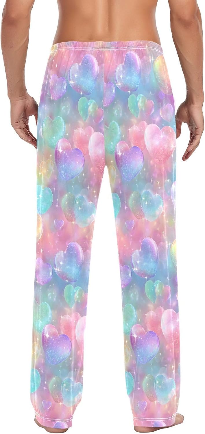 ALAZA Rainbow Heart Bubbles Unicorn Men's Pajama Pants Men Cotton Pajama Bottoms with Pockets, S