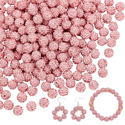 PH PandaHall 200pcs Pink Rhinestone Beads - 10mm Crystal Beads for Disco Ball, Polymer Clay, Friendship Bracelet, Necklace & Earring Craft Making