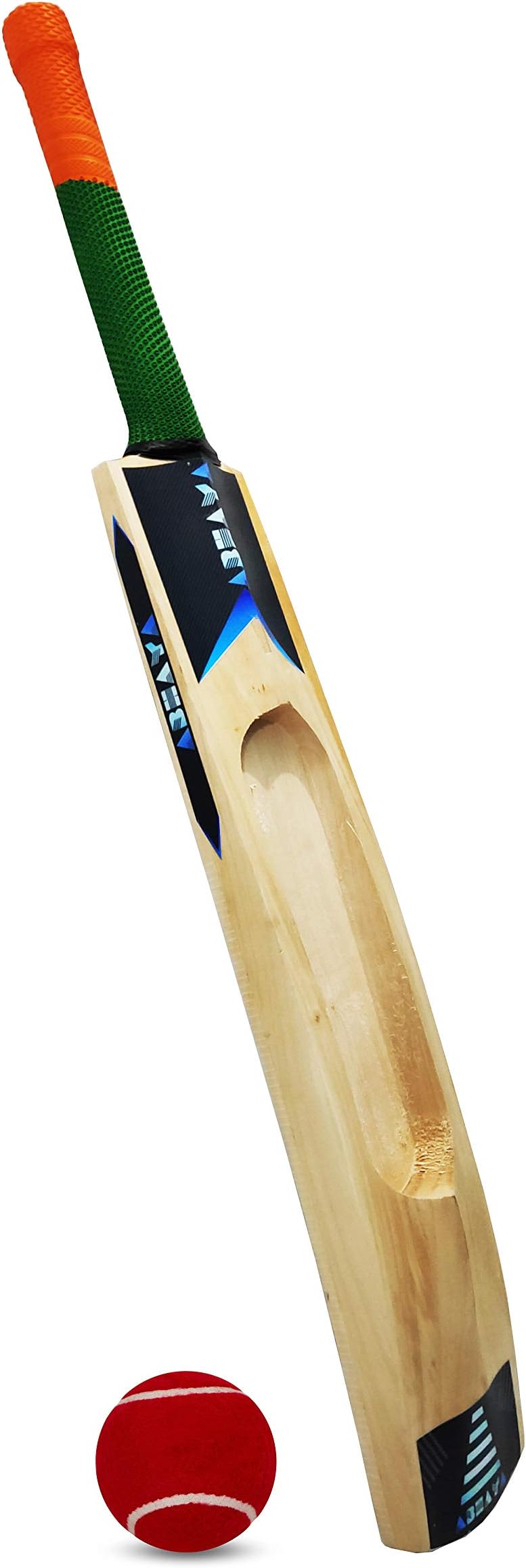 ABHAYA Kashmir Willow Hard Tennis Scoop Design Red Ball Cricket Bat, Under 1.05kg
