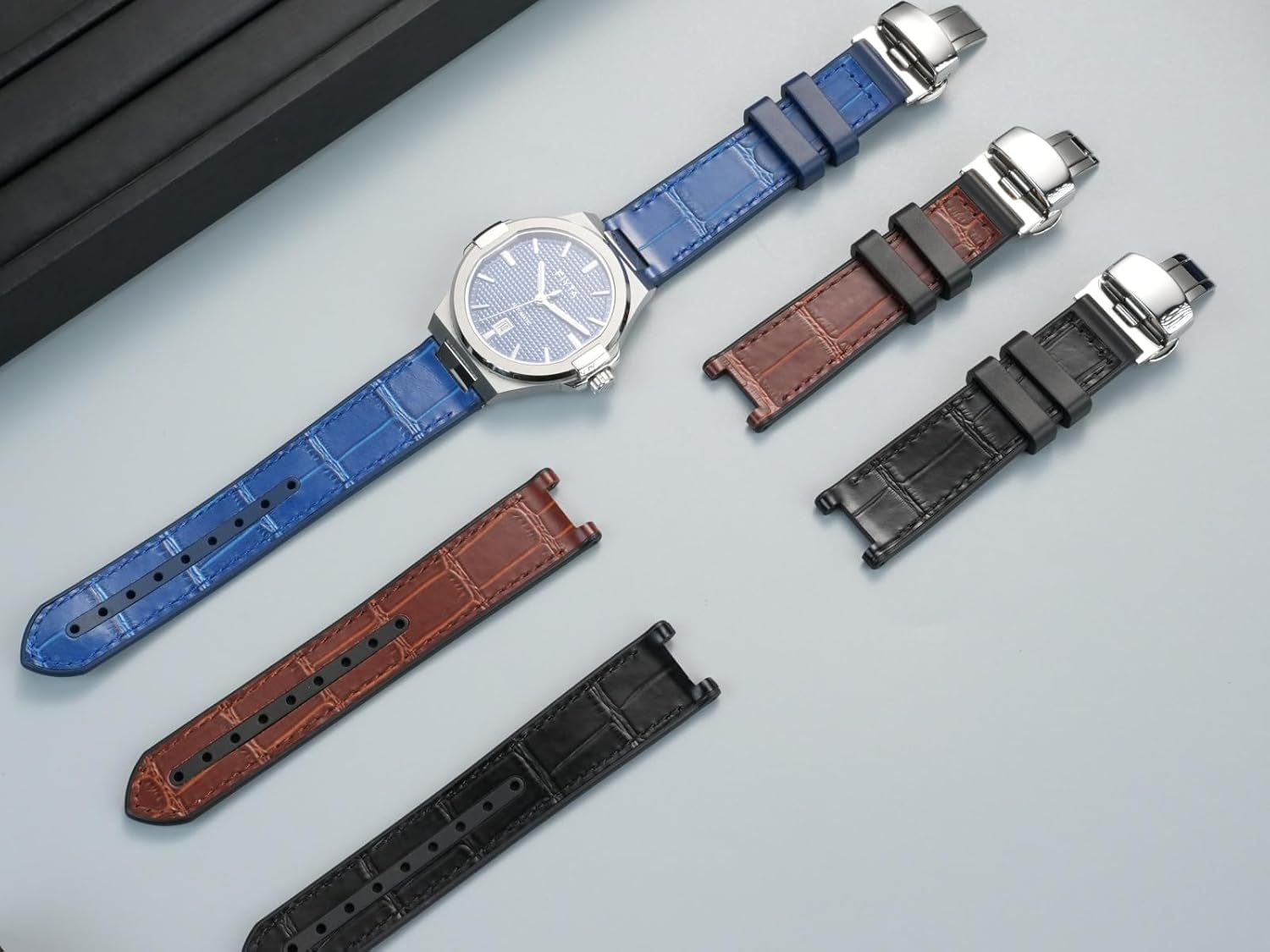 Compatible with Fiyta Space Series Astronaut Series GA856001, G880021 Genuine Leather with Rubber Bottom Waterproof Sports Strap, Soft Wrist Band