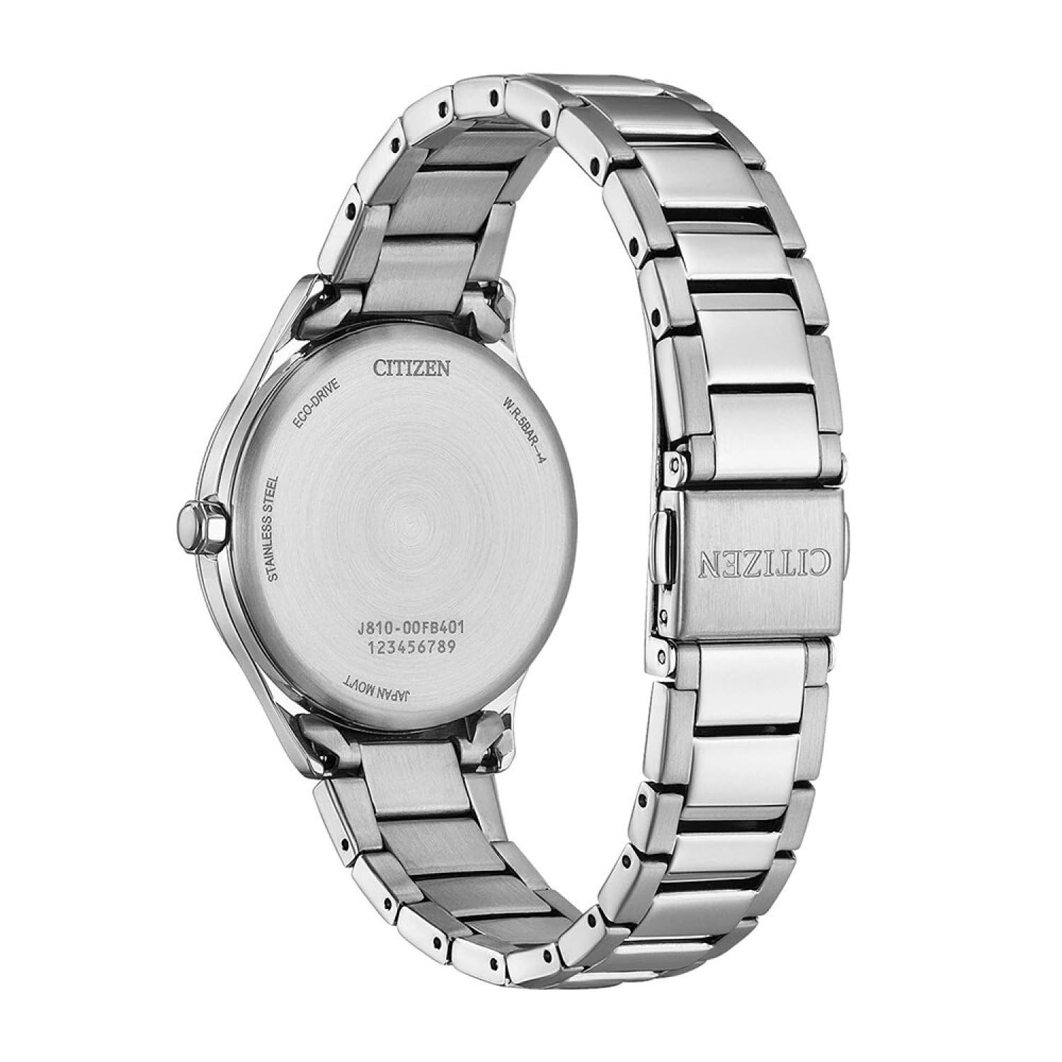 Citizen Eco-Drive Damenuhr Edelstahl, Blau, 33.5 mm, FE6121-67L | Analog Quartz | Kristallglas | 5 bar Wasserdicht | 240 Tage Gangreserve | Datum | Edelstahlband