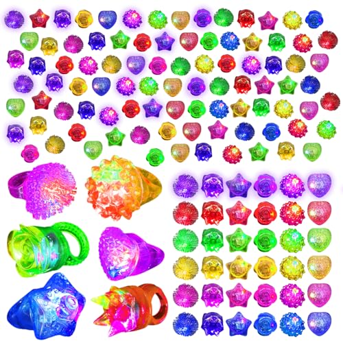 Auolen 100 Pack LED Light Up Rings, Glow in the Dark Party Supplies, Flashing Glow in the Dark Rings for Adults & Kids Birthday Party Favors,Classroom Prizes,Concert,Goodie Bag Fillers, Raves