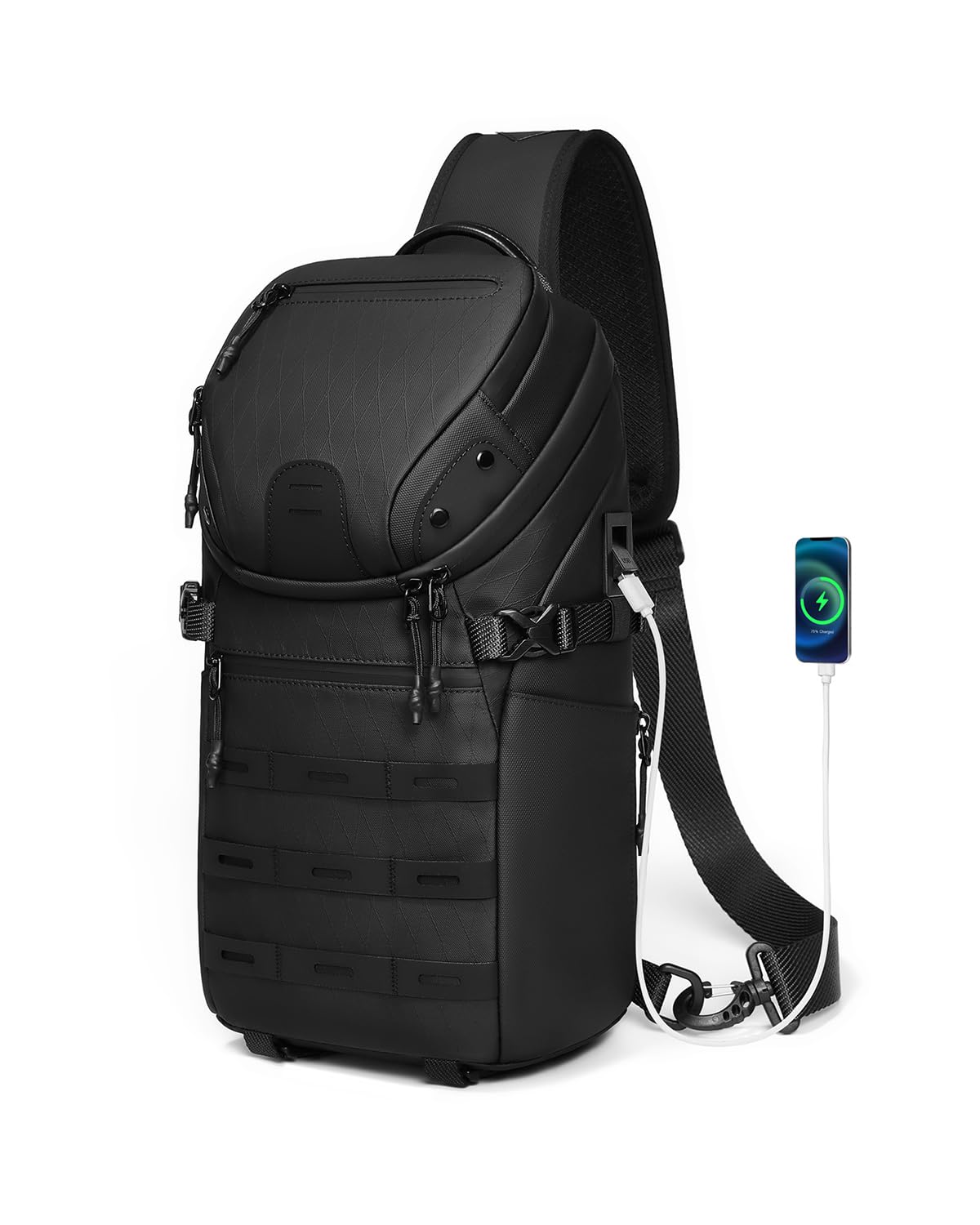 Somago Crossbody Sling Backpack Sling Bag Travel Hiking Chest Bag Daypack Single Shoulder Bag (Black)