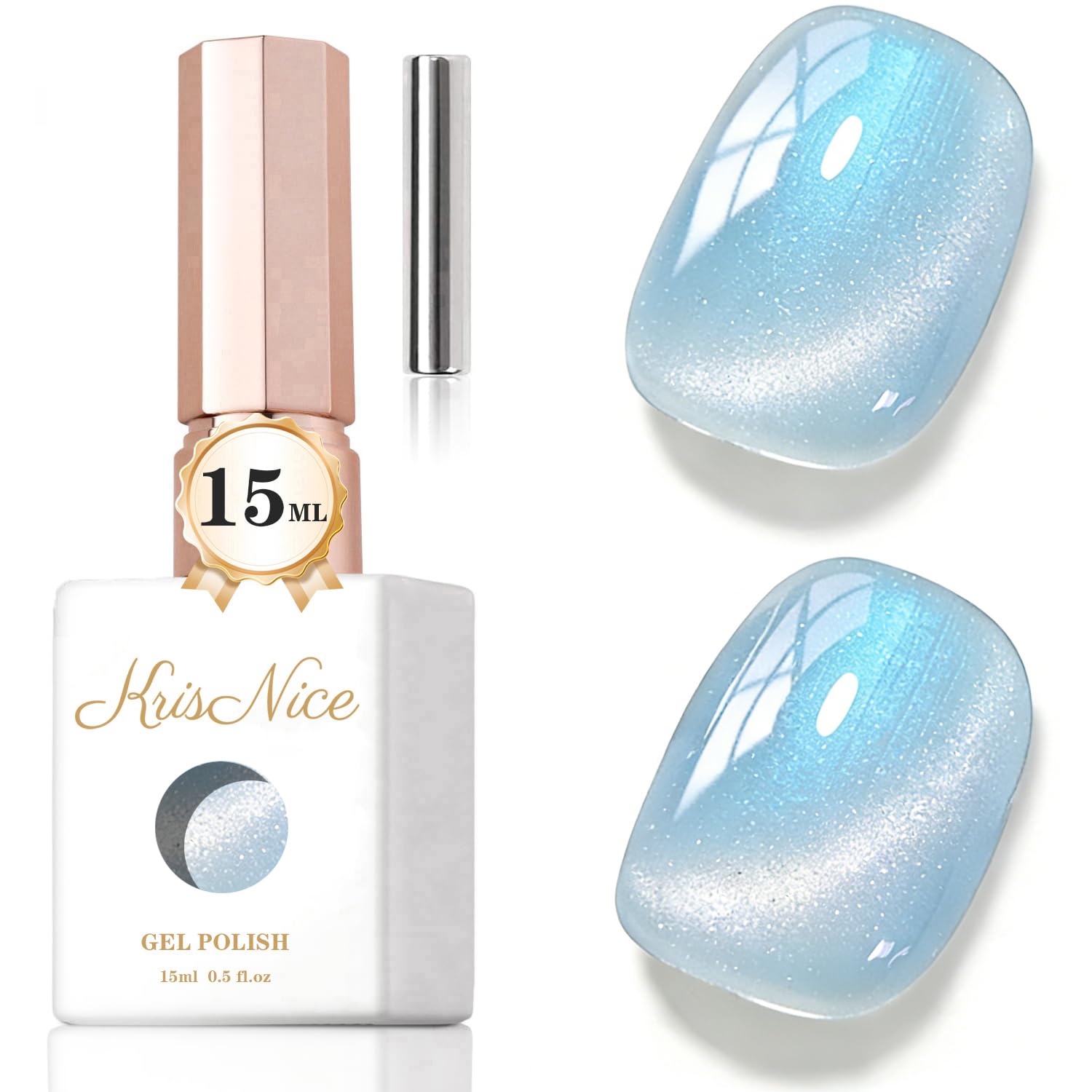 KRISNICE UV Nagellack Cat Eye 15 ML, Gellack mit Magnet, Cat Eye Uv Gel, Glitter Gelnagellack Soak Off Reflective Gel Magnetic Nail Polish für Frauen und Mädchen
