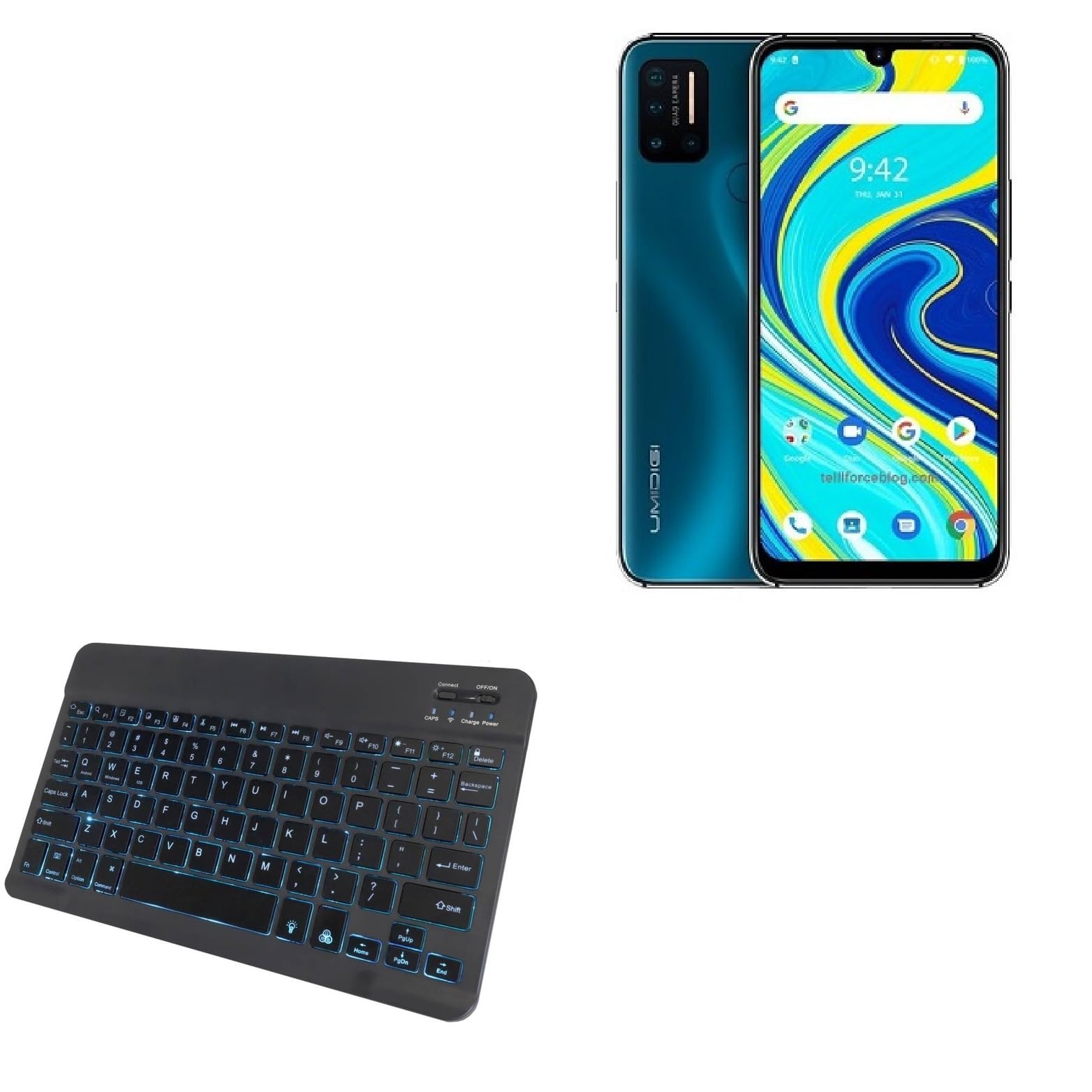 BoxWave Keyboard Compatible with Umidigi A7 Pro - SlimKeys Bluetooth Keyboard - with Backlight, Portable Slim LED 7 Colors - Jet Black