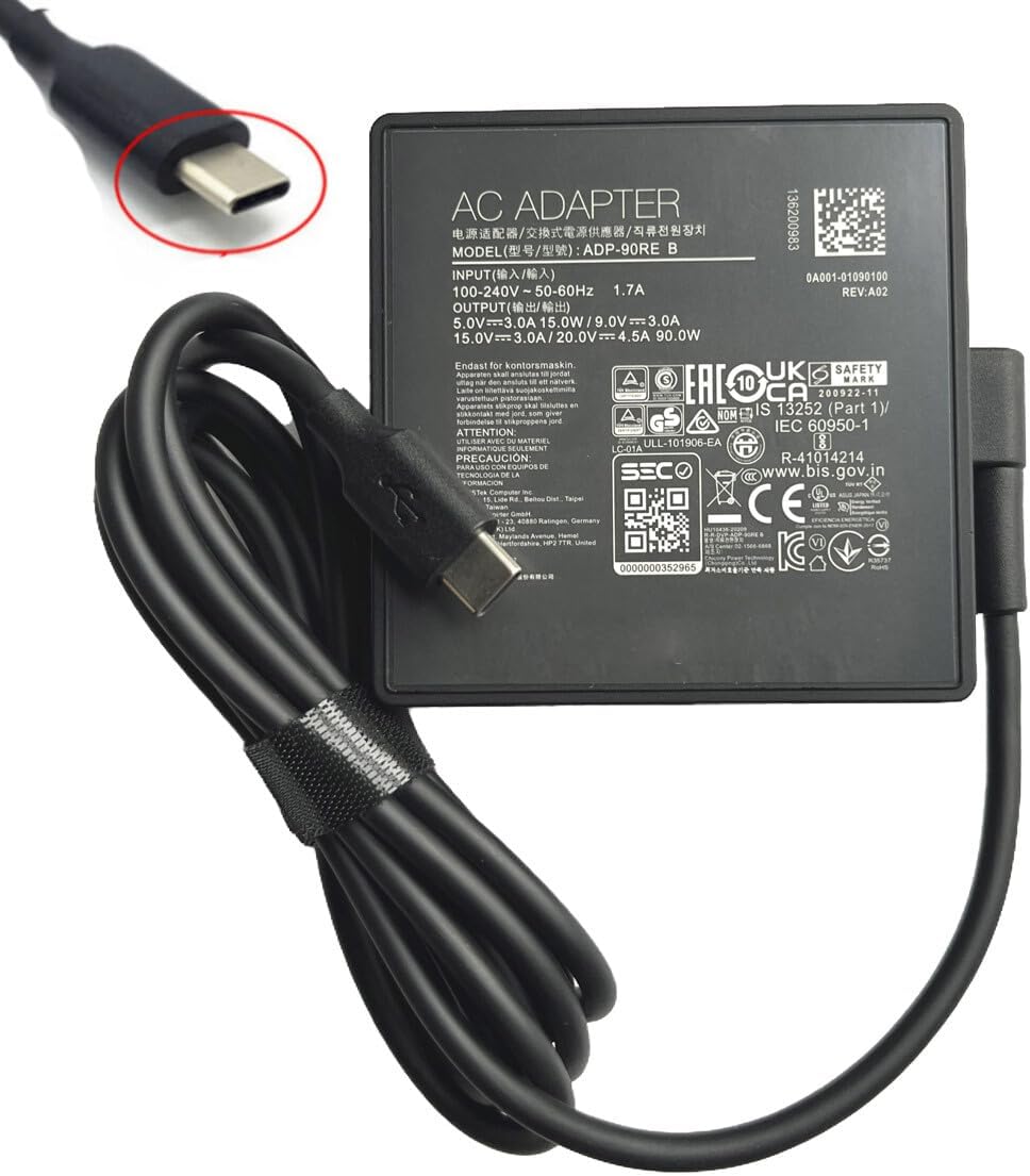 20V 4.5A 90W Type-C AC Adapter Charger Compatible for ASUS Vivobook S 14 S5406MA-AS96，Vivobook S 15 S5506MA，Vivobook S 15 S5507 S5507QA S5507QAD-PS96 USB-C