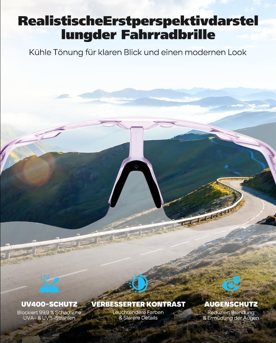 Selbsttönende Fahrradbrille für Herren Damen -Photochromic Sportbrille UV400 Schutz Sonnenbrille für Radfahren Ultraleicht Laufbrille MTB Laufen & Outdoor-Sport Wandern Angeln