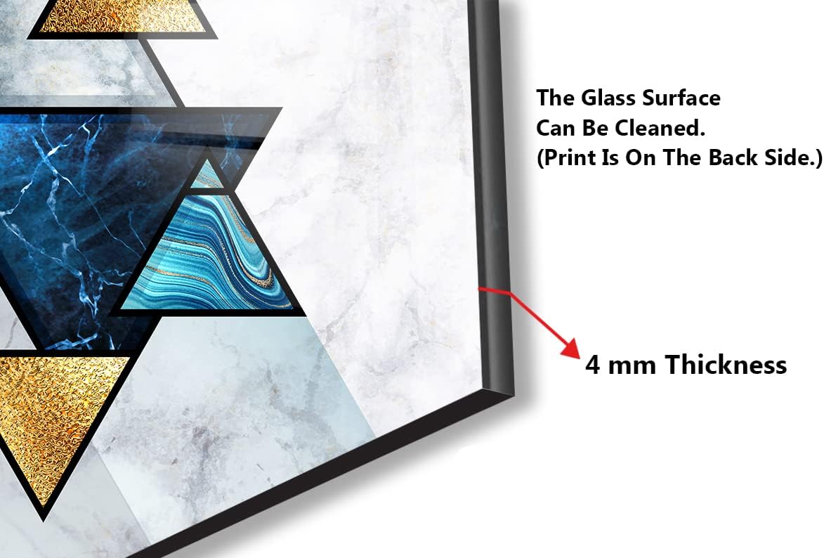 Myphotostation Geometric Marble Tempered Glass Backsplash 16x16'' Blue Splashback for Kitchen Decor Bathroom Wall Protector Stove Backsplash Panel Tile Glass Splashback