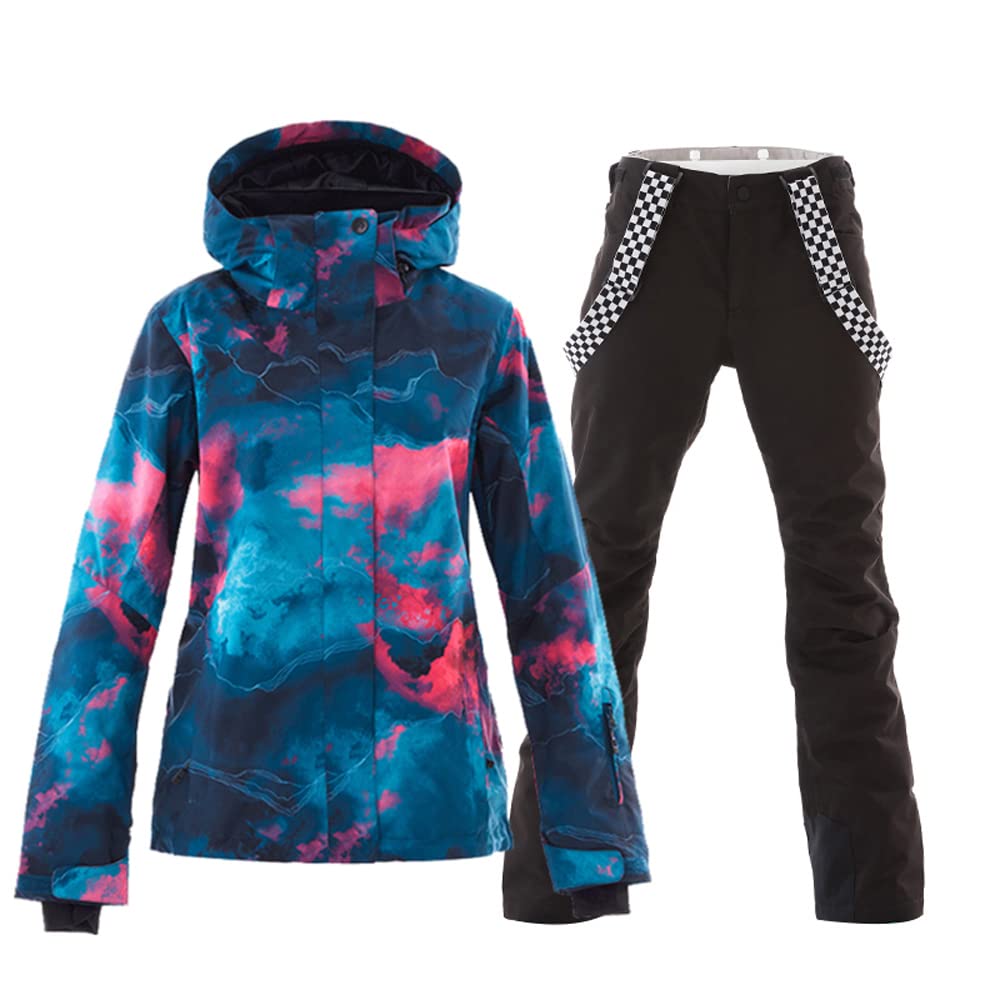 HOTIAN Giacca da sci da Donna e pantaloni Set, Giacca invernale Donna Calda,Pantaloni Da Sciimpermeabili E Cappotto,per Il Lavoro All'aperto Sci Pesca Equitazione Moto