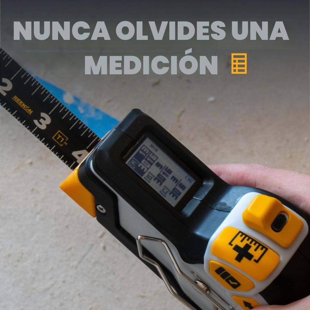 REEKON T1M - Cinta digital métrica (7,6 m) - Herramienta de medición y seguimiento inteligente Bluetooth, precisión de 0,5 mm, memoria 1000+ medidas, pantalla LCD, batería recargable 150+ horas