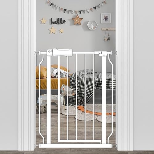 Puerta estrecha para bebés de 24 a 29 pulgadas de ancho, para mascotas, montada a presión, sin taladro, puerta de seguridad para caminar a través de