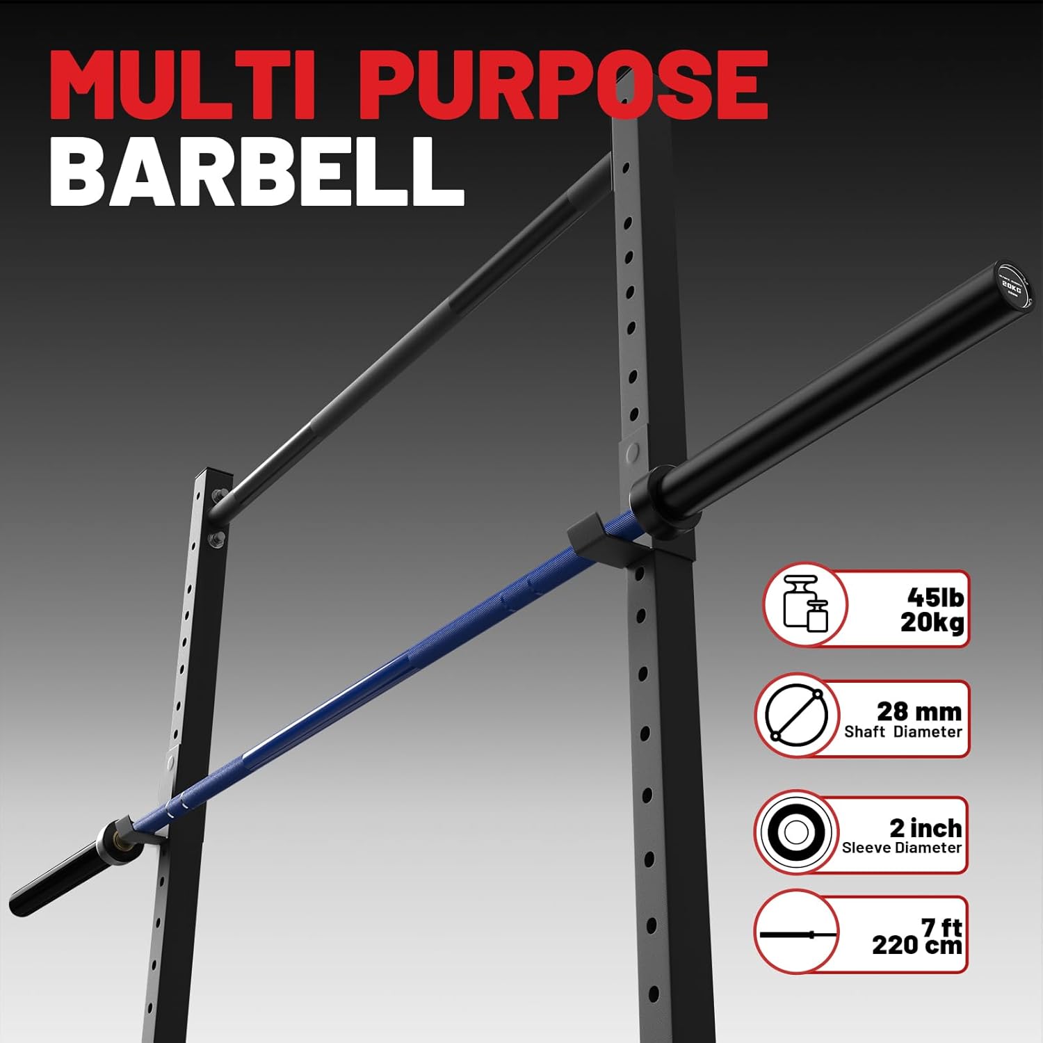 7FT Olympic Barbell 45 lb Barbell 2 INCH 1000lbs/1500lbs Capacity Olympic Bar with Moderate Knurling For Squats Curls Deadlifts