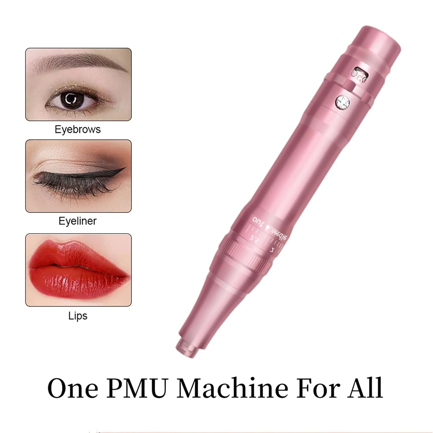 Tattoo Kit with 10 PMU Needles & 1 Lithium Battery, Cordless PMU Machine, Permanent Tattoo Machine, Microblading Supply for Eyebrow Lip Eyeliner (Rose Gold)